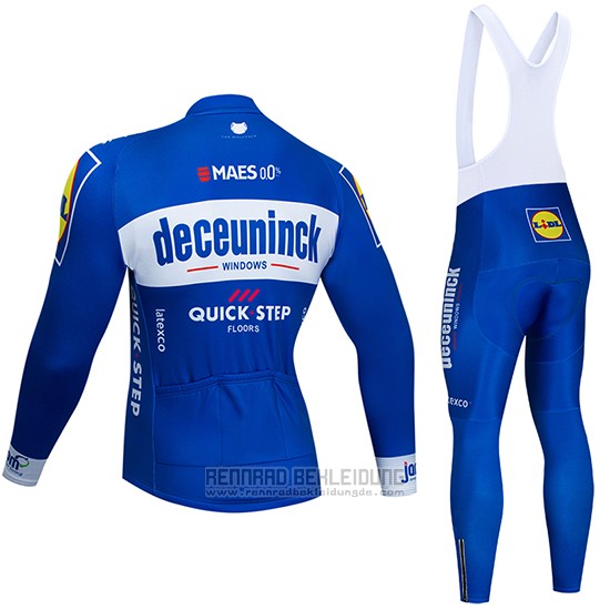 2019 Fahrradbekleidung Deceuninck Quick Step Blau Wei Trikot Langarm und Tragerhose - zum Schließen ins Bild klicken